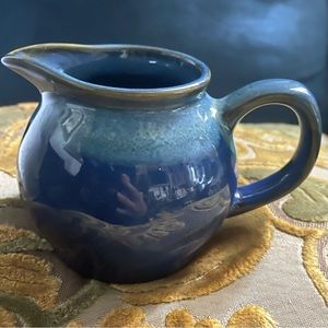 Vintage Handmade Ceramic Pottery Creamer Blue Ombre Glazed Pitcher Cottagecore